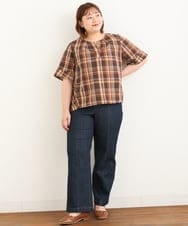 OLBJP01080 eur3(エウルキューブ) 【大きいサイズ/11号サイズあり】マドラスチェックブラウス ブラウン(87)