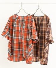 OLBJP01080 eur3(エウルキューブ) 【大きいサイズ/11号サイズあり】マドラスチェックブラウス ブラウン(87)