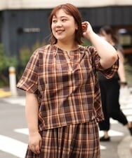 OLBJP01080 eur3(エウルキューブ) 【大きいサイズ/11号サイズあり】マドラスチェックブラウス ブラウン(87)