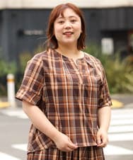 OLBJP01080 eur3(エウルキューブ) 【大きいサイズ/11号サイズあり】マドラスチェックブラウス ブラウン(87)