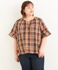 OLBJP01080 eur3(エウルキューブ) 【大きいサイズ/11号サイズあり】マドラスチェックブラウス ブラウン(87)