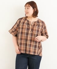 OLBJP01080 eur3(エウルキューブ) 【大きいサイズ/11号サイズあり】マドラスチェックブラウス ブラウン(87)