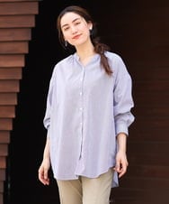 OLBJS06099 eur3(エウルキューブ) 【大きいサイズ】バンドカラーシャツブラウス ネイビー(57)