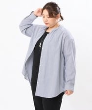 OLBJS06099 eur3(エウルキューブ) 【大きいサイズ】バンドカラーシャツブラウス ネイビー(57)