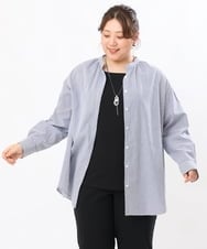 OLBJS06099 eur3(エウルキューブ) 【大きいサイズ】バンドカラーシャツブラウス ネイビー(57)