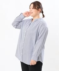 OLBJS06099 eur3(エウルキューブ) 【大きいサイズ】バンドカラーシャツブラウス ネイビー(57)