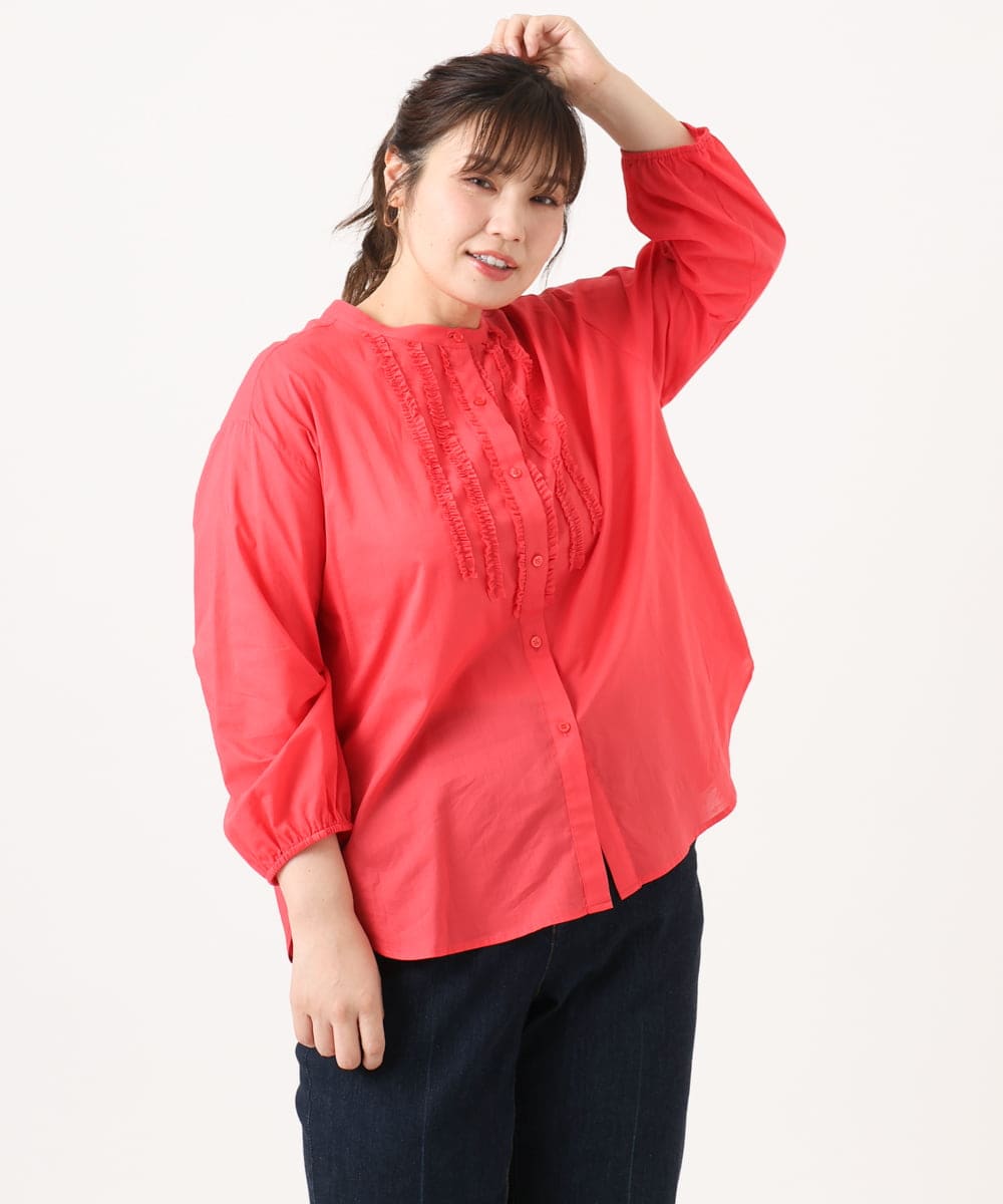 OLBKA05089 eur3(エウルキューブ) 【大きいサイズ】コットンフリルブラウス レッド(05)