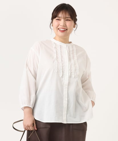 OLBKA05089 eur3 【大きいサイズ】コットンフリルブラウス