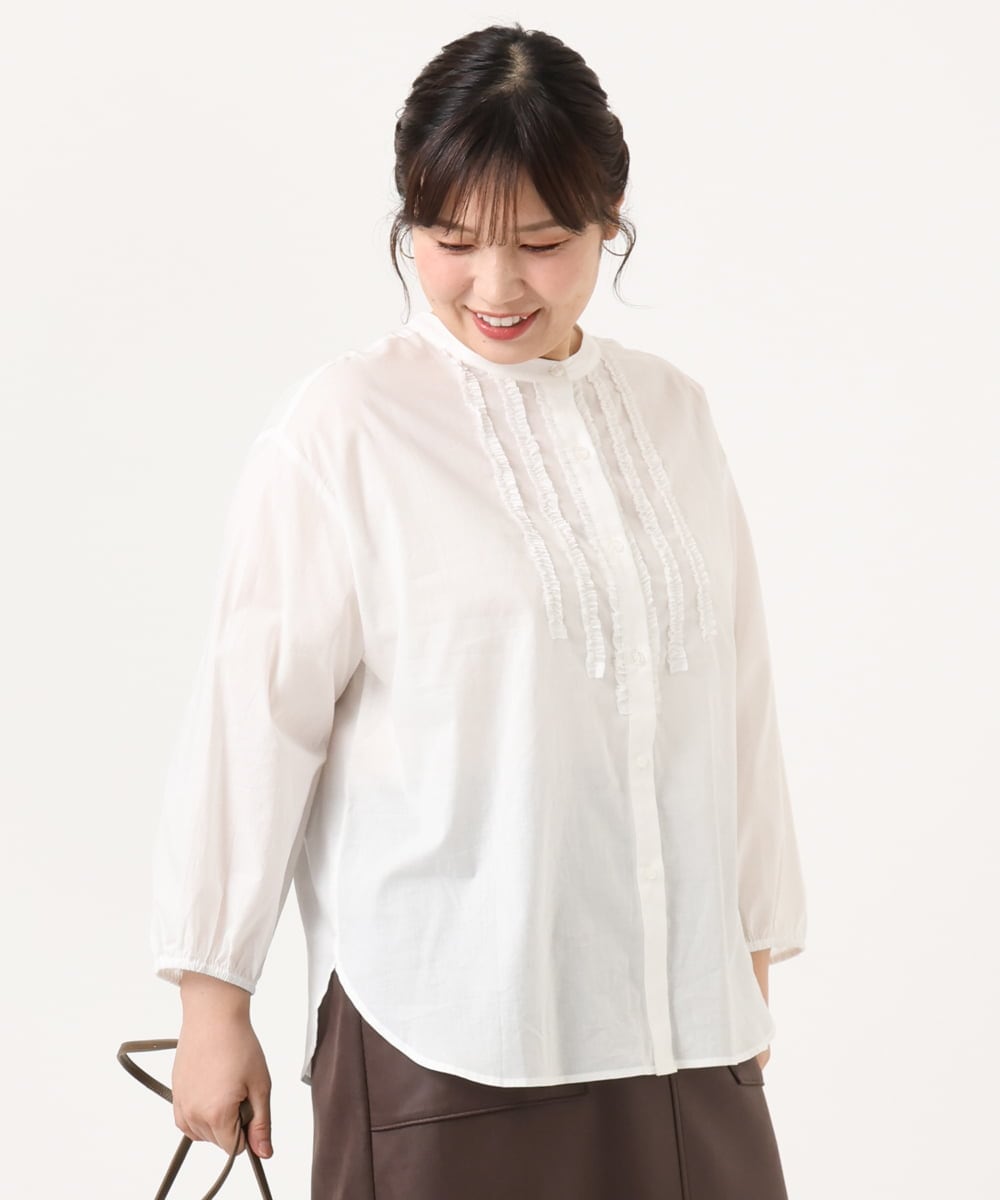 OLBKA05089 eur3(エウルキューブ) 【大きいサイズ】コットンフリルブラウス アイボリー(80)