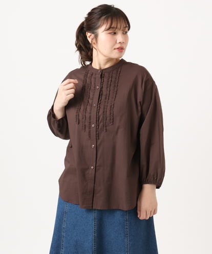 OLBKA05089 eur3 【大きいサイズ】コットンフリルブラウス