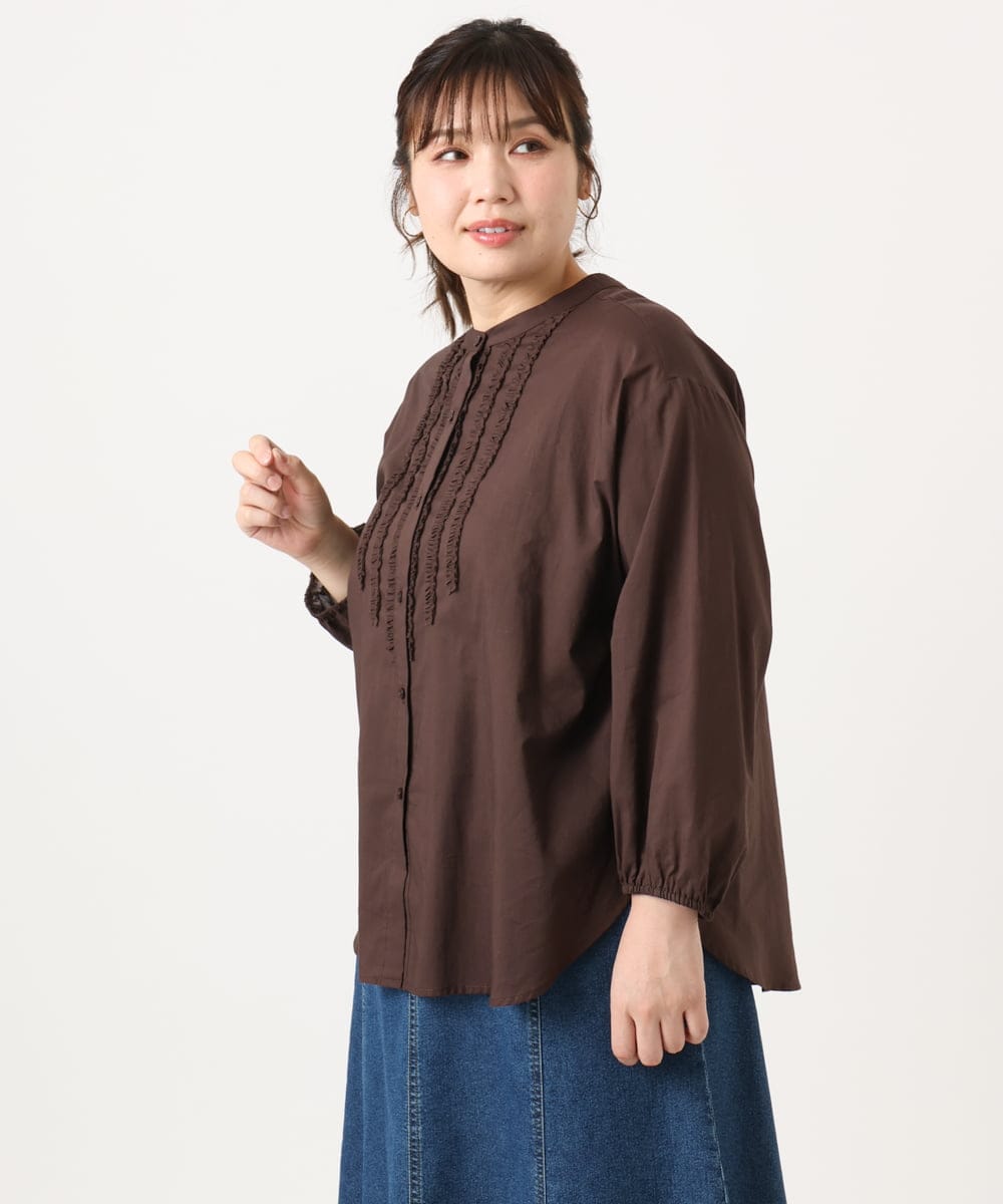 OLBKA05089 eur3(エウルキューブ) 【大きいサイズ】コットンフリルブラウス ダークブラウン(87)