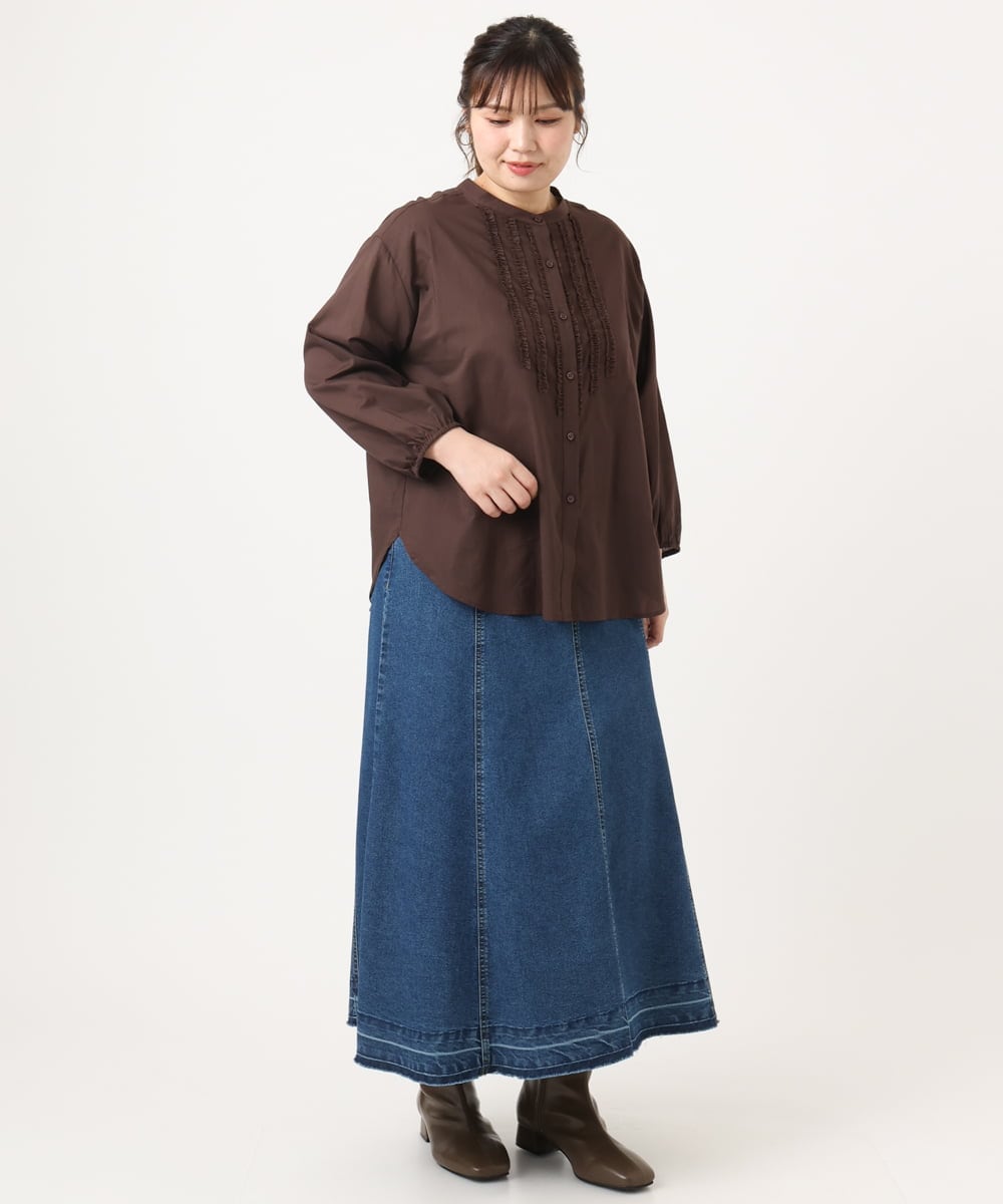 OLBKA05089 eur3(エウルキューブ) 【大きいサイズ】コットンフリルブラウス ダークブラウン(87)