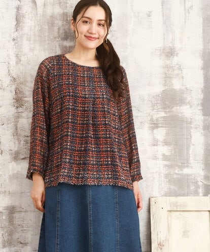 OLBKA06089 eur3 【WEB先行販売】【大きいサイズ】カットジャカードチェック柄ブラウス