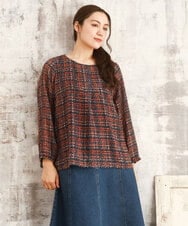 OLBKA06089 eur3(エウルキューブ) 【WEB先行販売】【大きいサイズ】カットジャカードチェック柄ブラウス オレンジ(15)