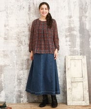 OLBKA06089 eur3(エウルキューブ) 【WEB先行販売】【大きいサイズ】カットジャカードチェック柄ブラウス オレンジ(15)