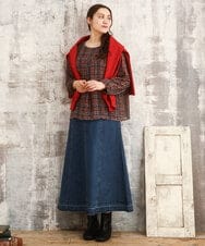 OLBKA06089 eur3(エウルキューブ) 【WEB先行販売】【大きいサイズ】カットジャカードチェック柄ブラウス オレンジ(15)