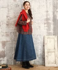 OLBKA06089 eur3(エウルキューブ) 【WEB先行販売】【大きいサイズ】カットジャカードチェック柄ブラウス オレンジ(15)