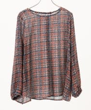 OLBKA06089 eur3(エウルキューブ) 【WEB先行販売】【大きいサイズ】カットジャカードチェック柄ブラウス オレンジ(15)