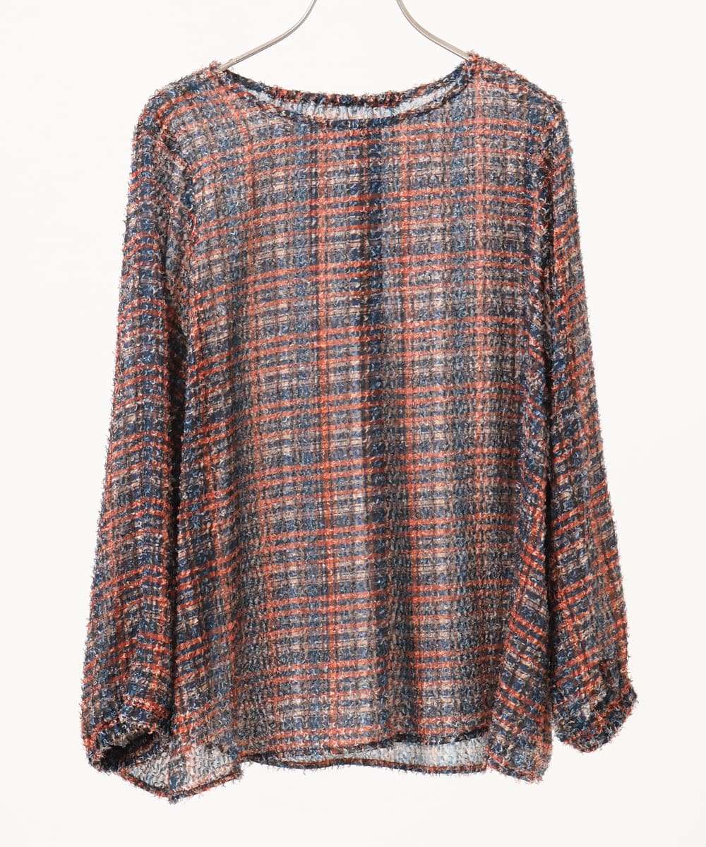 OLBKA06089 eur3(エウルキューブ) 【WEB先行販売】【大きいサイズ】カットジャカードチェック柄ブラウス オレンジ(15)
