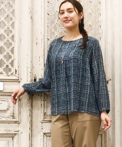 OLBKA06089 eur3 【WEB先行販売】【大きいサイズ】カットジャカードチェック柄ブラウス