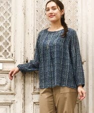 OLBKA06089 eur3(エウルキューブ) 【WEB先行販売】【大きいサイズ】カットジャカードチェック柄ブラウス ブルー(55)