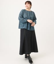 OLBKA06089 eur3(エウルキューブ) 【WEB先行販売】【大きいサイズ】カットジャカードチェック柄ブラウス ブルー(55)