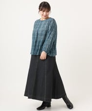 OLBKA06089 eur3(エウルキューブ) 【WEB先行販売】【大きいサイズ】カットジャカードチェック柄ブラウス ブルー(55)