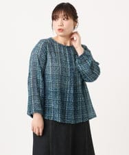 OLBKA06089 eur3(エウルキューブ) 【WEB先行販売】【大きいサイズ】カットジャカードチェック柄ブラウス ブルー(55)