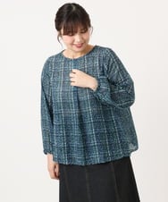 OLBKA06089 eur3(エウルキューブ) 【WEB先行販売】【大きいサイズ】カットジャカードチェック柄ブラウス ブルー(55)