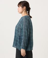 OLBKA06089 eur3(エウルキューブ) 【WEB先行販売】【大きいサイズ】カットジャカードチェック柄ブラウス ブルー(55)