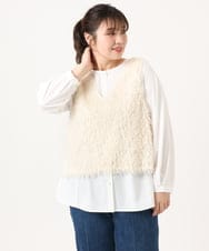 OLBKA07119 eur3(エウルキューブ) 【WEB先行販売】【大きいサイズ】フェザーベスト＋ブラウスセット アイボリー(80)