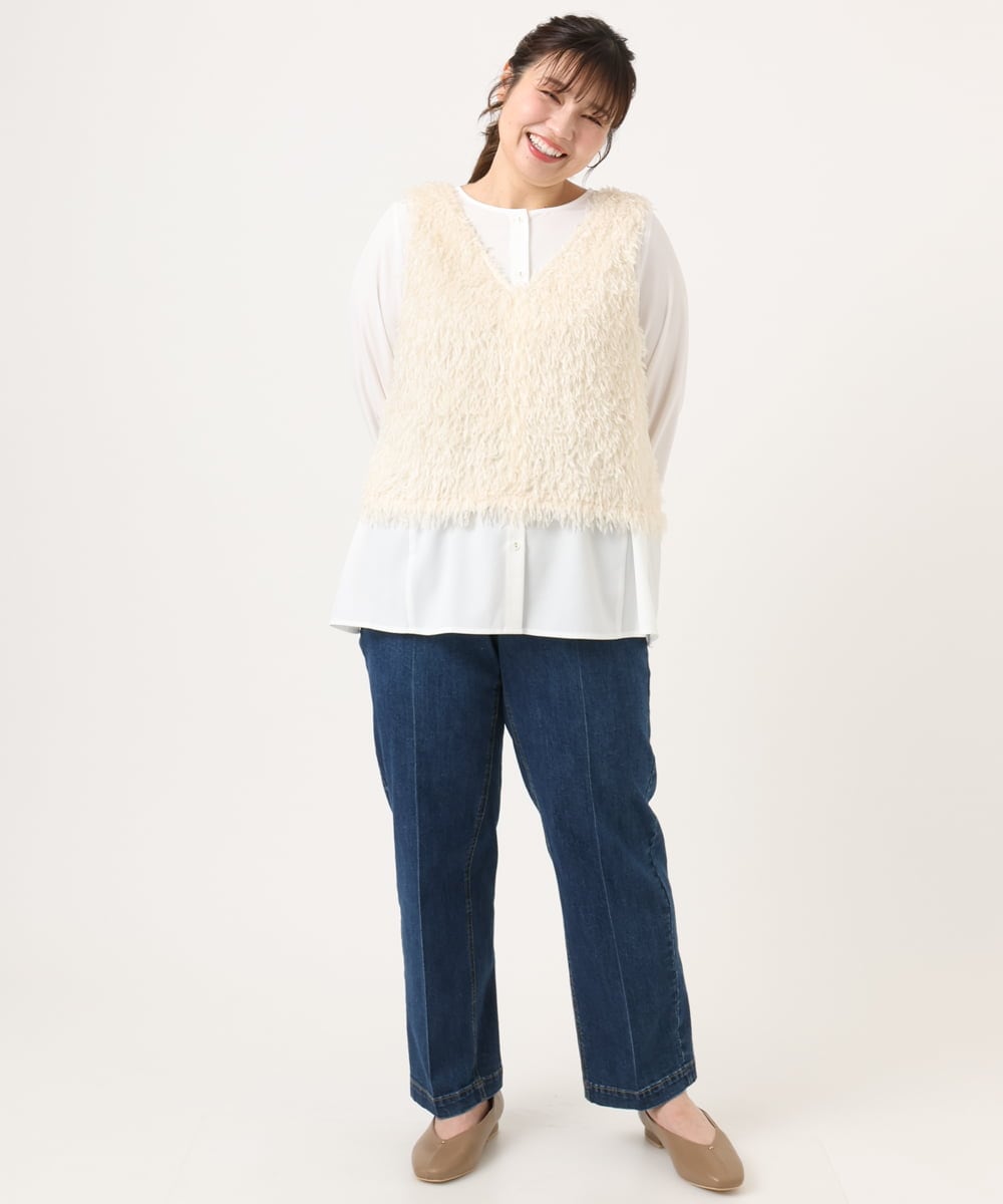 OLBKA07119 eur3(エウルキューブ) 【WEB先行販売】【大きいサイズ】フェザーベスト＋ブラウスセット アイボリー(80)