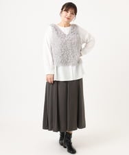 OLBKA07119 eur3(エウルキューブ) 【WEB先行販売】【大きいサイズ】フェザーベスト＋ブラウスセット ライトグレー(91)