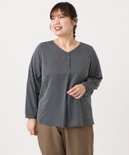 OLBKA08079 eur3(エウルキューブ) 【WEB先行販売】【大きいサイズ/11号サイズあり】Vネックストライプブラウス ネイビー(57)