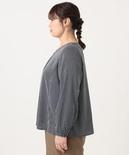 OLBKA08079 eur3(エウルキューブ) 【WEB先行販売】【大きいサイズ/11号サイズあり】Vネックストライプブラウス ネイビー(57)