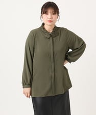 OLBKA11089 eur3(エウルキューブ) 【WEB先行販売】【大きいサイズ】ポーラレース襟ブラウス カーキ(36)