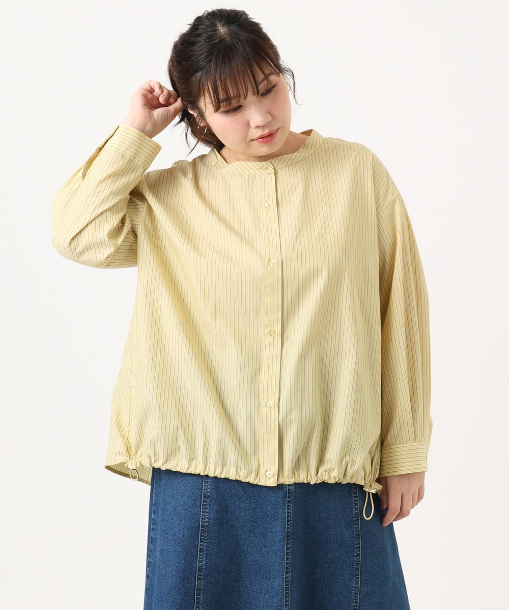 OLBKA16089 eur3(エウルキューブ) 【WEB先行販売】【大きいサイズ】バンドカラーストライプブラウス マスタード(26)