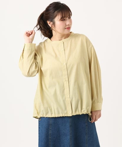 OLBKA16089 eur3 【WEB先行販売】【大きいサイズ】バンドカラーストライプブラウス