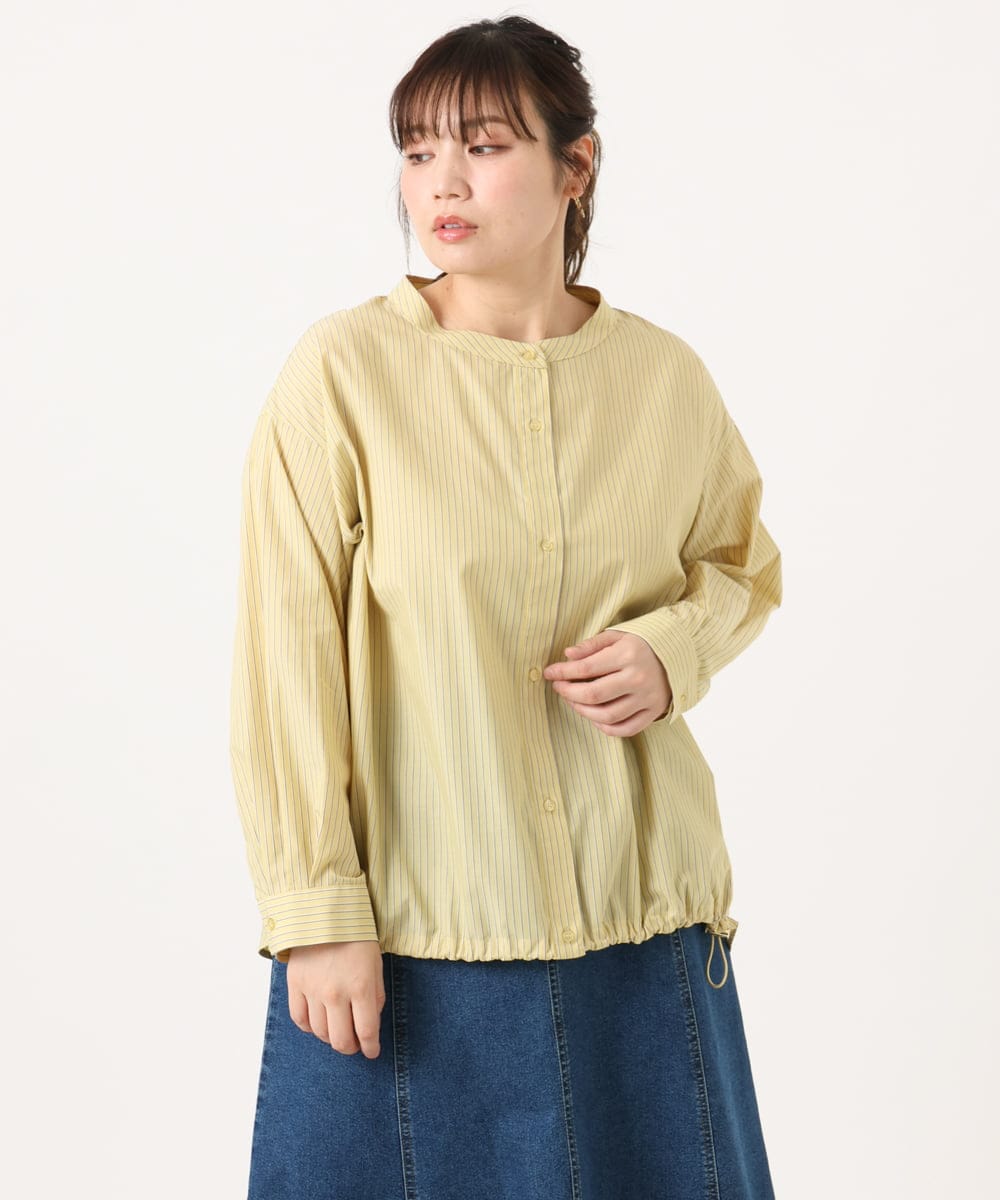 OLBKA16089 eur3(エウルキューブ) 【WEB先行販売】【大きいサイズ】バンドカラーストライプブラウス マスタード(26)