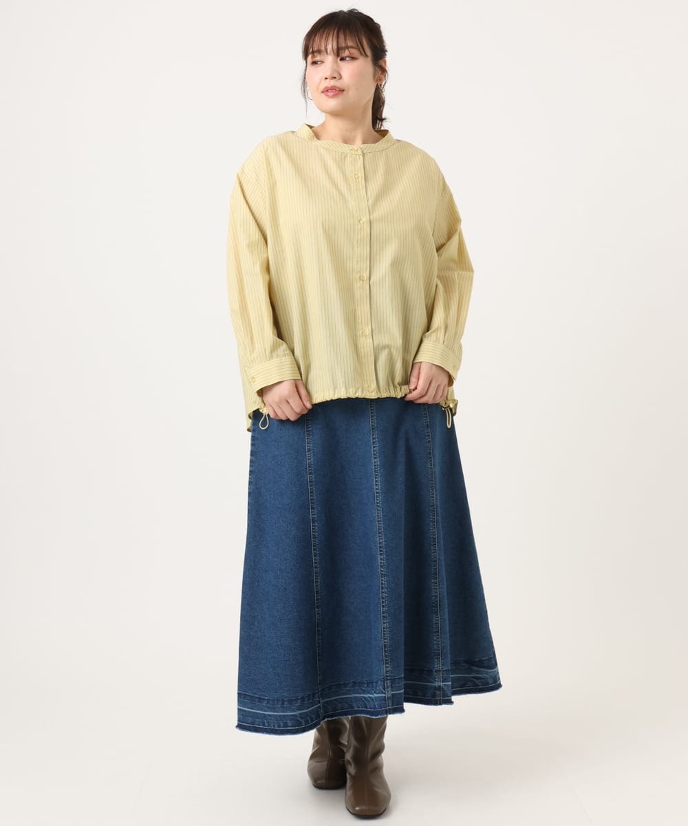 OLBKA16089 eur3(エウルキューブ) 【WEB先行販売】【大きいサイズ】バンドカラーストライプブラウス マスタード(26)