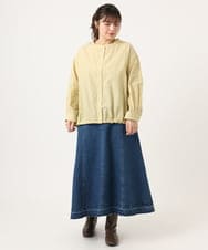 OLBKA16089 eur3(エウルキューブ) 【WEB先行販売】【大きいサイズ】バンドカラーストライプブラウス マスタード(26)