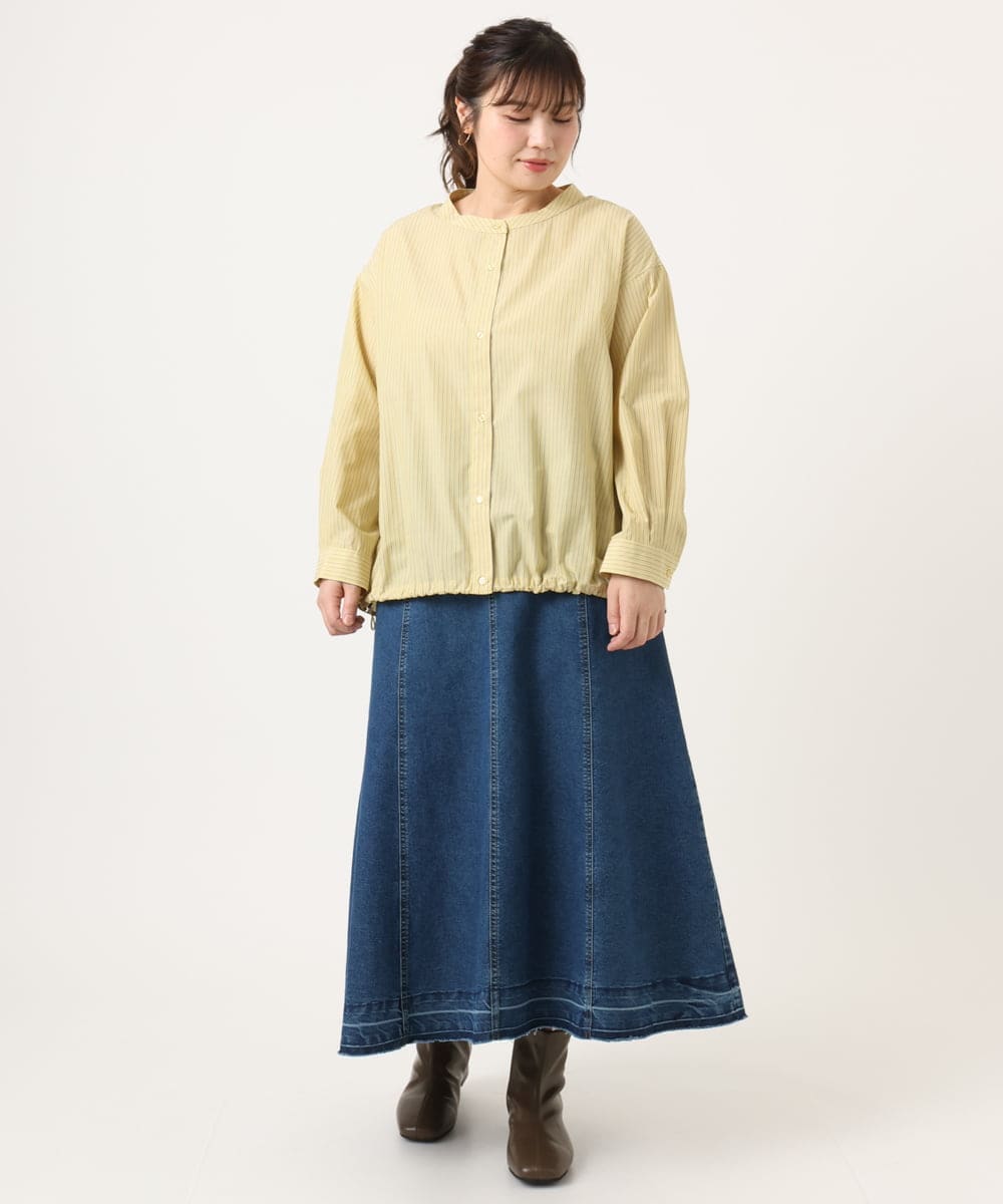 OLBKA16089 eur3(エウルキューブ) 【WEB先行販売】【大きいサイズ】バンドカラーストライプブラウス マスタード(26)