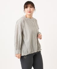 OLBKA16089 eur3(エウルキューブ) 【WEB先行販売】【大きいサイズ】バンドカラーストライプブラウス アイボリー(80)