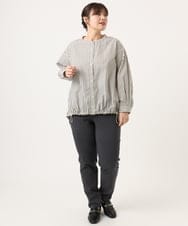 OLBKA16089 eur3(エウルキューブ) 【WEB先行販売】【大きいサイズ】バンドカラーストライプブラウス アイボリー(80)
