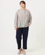 OLBKA16089 eur3(エウルキューブ) 【WEB先行販売】【大きいサイズ】バンドカラーストライプブラウス アイボリー(80)