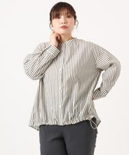 OLBKA16089 eur3(エウルキューブ) 【WEB先行販売】【大きいサイズ】バンドカラーストライプブラウス アイボリー(80)