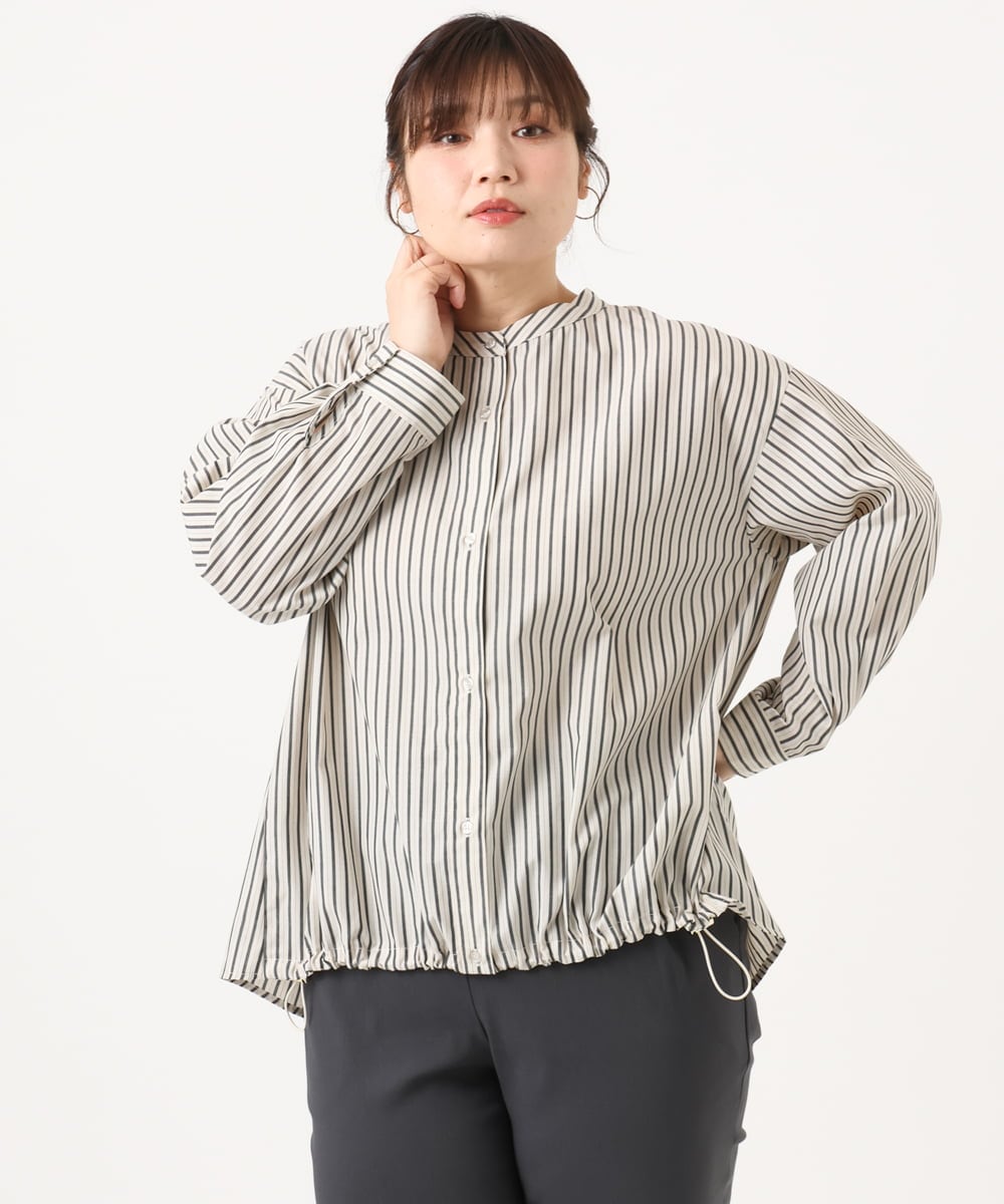 OLBKA16089 eur3(エウルキューブ) 【WEB先行販売】【大きいサイズ】バンドカラーストライプブラウス アイボリー(80)