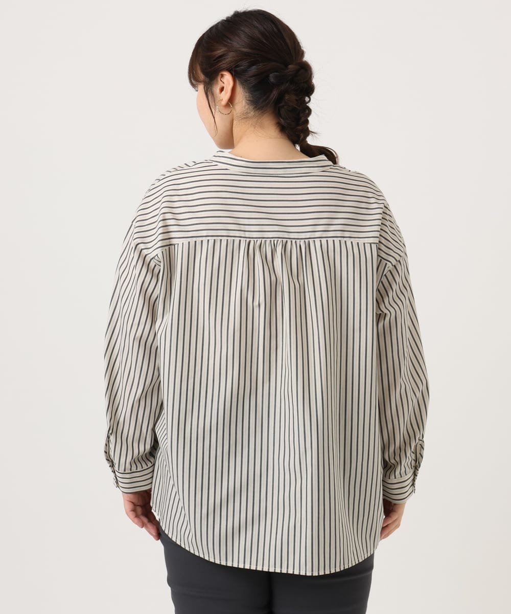 OLBKA16089 eur3(エウルキューブ) 【WEB先行販売】【大きいサイズ】バンドカラーストライプブラウス アイボリー(80)