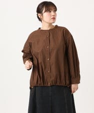 OLBKA16089 eur3(エウルキューブ) 【WEB先行販売】【大きいサイズ】バンドカラーストライプブラウス ダークブラウン(87)