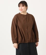 OLBKA16089 eur3(エウルキューブ) 【WEB先行販売】【大きいサイズ】バンドカラーストライプブラウス ダークブラウン(87)